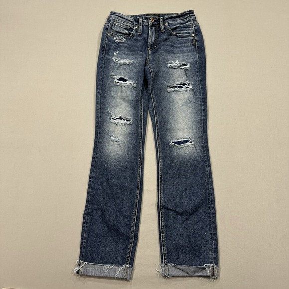 Silver Jeans Womens 24/28.5 Blue Beau Slim Leg Ankle Medium Wash Denim Distress - Picture 1 of 10